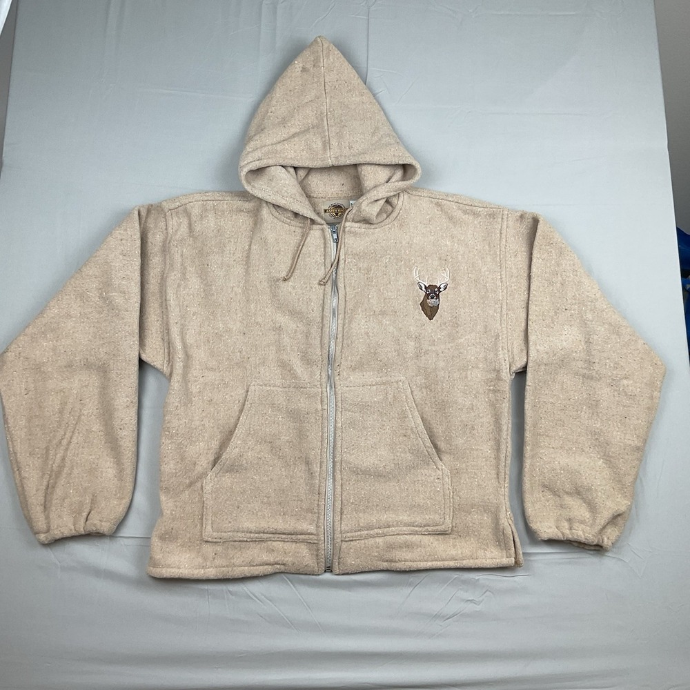 Earth‎ Ragz Deer Hoodie Fleece Zip  Rustic Outdoors Gorpcore Beige Large